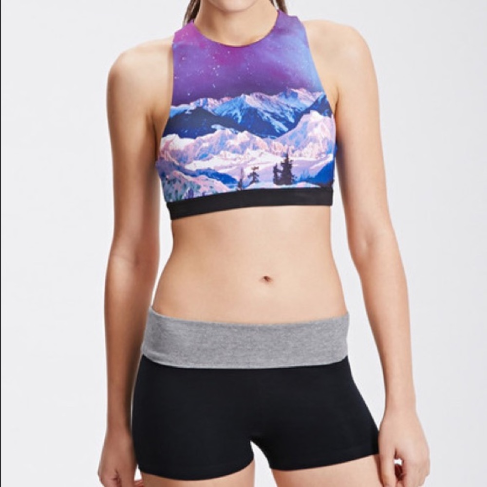 Forever21 purple mountain printed sports bra